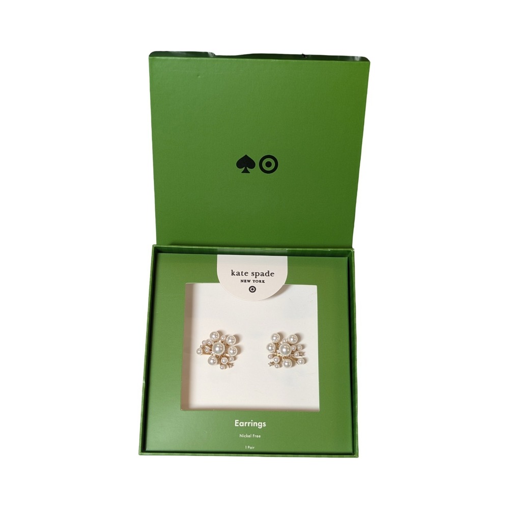 ⭐B1 Kate Spade NY‎ Target Pearl White Gold Cluster Stud Earrings Nickel Free NIB